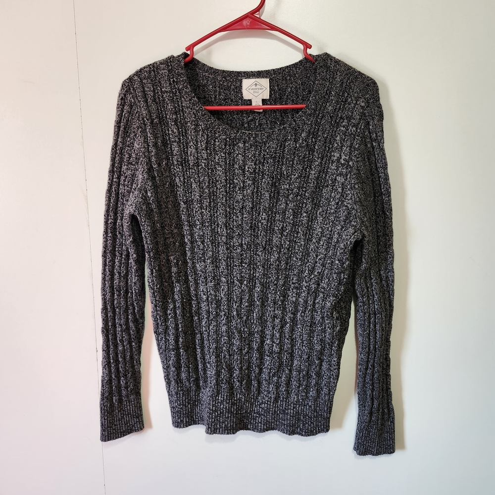 St. John’s Bay Cable Knit Sweater Womens Large Gray Marl Crewneck Cotton Blend